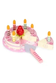 Zestaw drewniany tort na rzepy świeczki truskawka dla dzieci 15 elementów
