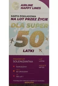 Karnet karta pokładowa 50 urodziny damskie