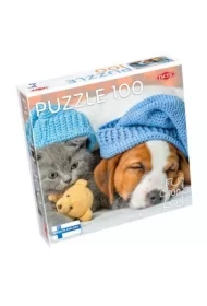 Puzzle 100 el. Cute Kitten and Sleepy Dog