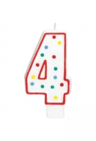 Świeczka urodzinowa cyferka 4 biała w kropki