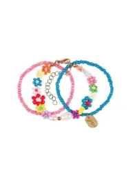 Bransoletki kwiatki z koralików niebiesko - różowe Loiz