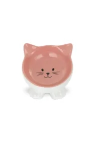 Miska, dla kota, różowa, na nóżkach, kształt kot, ceramiczna, 11, 5cm