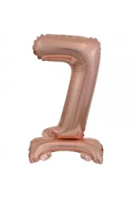 Balon foliowy mini cyfra 7 na stojaku różowe złoto