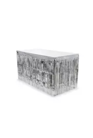 Skirting foliowy z frędzlami srebrny 300x80cm