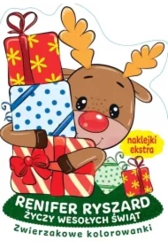 Zwierzakowe kolorowanki. Renifer Ryszard życzy Wesołych Świąt