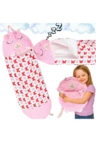 Śpiwór do spania dla dzieci turystyczny poduszka 2w1 125x50cm różowy