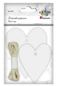 Zawieszki papierowe serca białe mix 20 szt