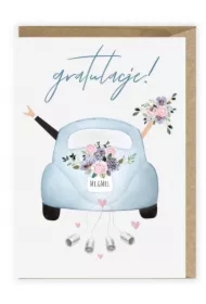 Kartka ślubna, eko koperta Samochód ślubny K108