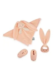 Zestaw prezentowy 3 w 1 Królik (komforter + gryzak + buciki) brzoskwiniowy Lapinoo