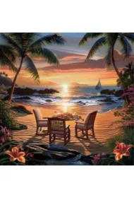 Diamentowa mozaika - Zachód słońca przy ognisku na tropikalnej plaży 2001538