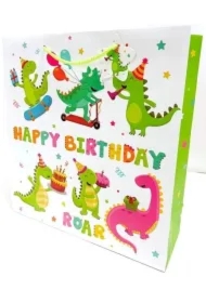 Torebka ozdobna matowa 35x37x12cm Dinozaury