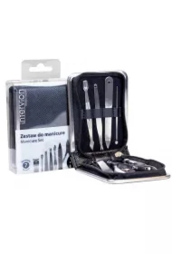 Black Leather zestaw do manicure obcinacz + cążki + pilniczek + pęseta + nożyczki + radełko + spychacz do skórek