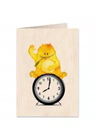 Karnet drewniany C6 + koperta Misiek na zegarze