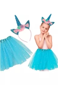 Kostium strój karnawałowy przebranie Jednorożec opaska+ spódniczka niebieski 3-6lat