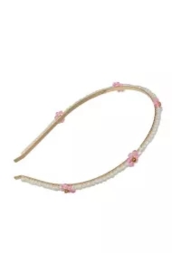 Opaska z perełkami i różowymi kwiatuszkami