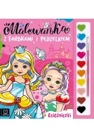 Malowanka z farbkami i pędzelkiem. Księżniczki
