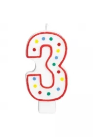 Świeczka urodzinowa cyferka 3 biała w kropki