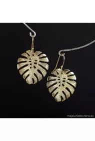 Liść Monstery, kolczyki pozłacane