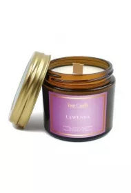 Świeca sojowa zapachowa z drewnianym knotem lawenda