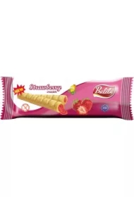 Rurki kukurydziane nadziewane kremem o smaku truskawkowym bezglutenowe