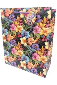 Torebka ozdobna matowa 26x32x12cm Kwiaty