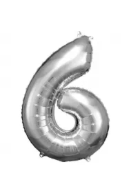 Balon foliowy cyfra 6 srebrna