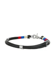 Obroża linowa, XL: 60 cm/8 mm, czarny, wstawki niebieskie/czerwone