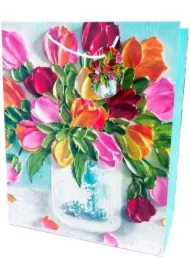 Torebka ozdobna matowa 26x32x12cm Kwiaty