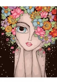Malowanie po numerach czarne płótno - Dziewczyna z koroną kwiatów