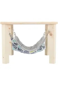 Kryjówka z hamakiem, dla królików miniaturowych, drewno/plusz, 37 x 29 x 37 cm