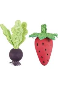Zestaw zabawek - truskawka i burak, dla królika/gryzoni, drewno/tykwa, 6/9 cm