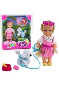 Laleczka z pieskiem na smyczy miska z kością