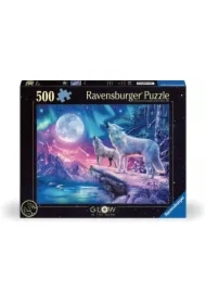 Puzzle 500 el. świecące w ciemności - Wilk w zorzy polarnej