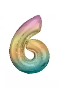 Balon foliowy cyfra 6 tęczowa pastel