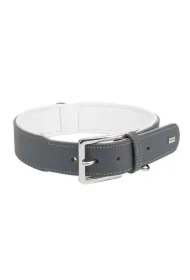 Obroża skórzana, XL: 50-58 cm/44 mm, szara/biała