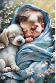 Malowanie po numerach - Dziecko i szczeniaczek