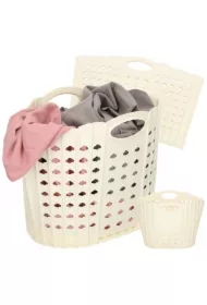 Kosz na pranie składany organizer łazienkowy kremowy beżowy