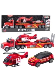 Zestaw strażacki - laweta, helikopter, samochód