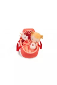 Lalka dzidziuś w gondoli z komforterem i butelką mleka Lena 12 m+