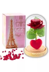 Wieczna róża w szkle oświetlenie LED czerwona