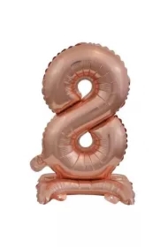 Balon foliowy mini cyfra 8 na stojaku różowe złoto