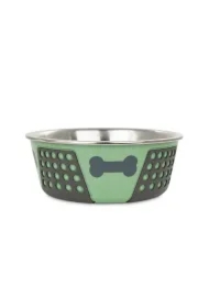 Miska, dla psa, zielona, nadruk kość, stal nierdzewna, antypoślizgowa, 17cm