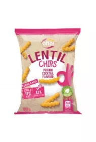 Chipsy z czerwonej soczewicy o smaku koktajlowych krewetek