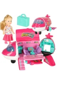 Samolot dla lalek pasażerski 2w1 rozkładany akcesoria różowy