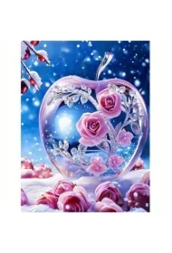 Diamentowa mozaika - Szklane jabłko z różami