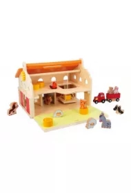 Drewniana farma z otwieranym dachem i figurkami 2+