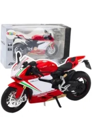 Motocykl metalowy czerwono biały swiatła dźwięki