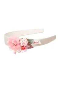 Szeroka pluszowa opaska do włosów z kwiatami Dympfy różowa