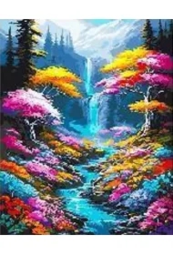 Diamentowa mozaika - Wodospad i rzeka przez kolorowy las 2000113