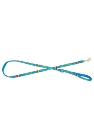 Smycz dla psa, błękitna, wzór etniczny, taśma polipropylenowa, 10mm/120cm